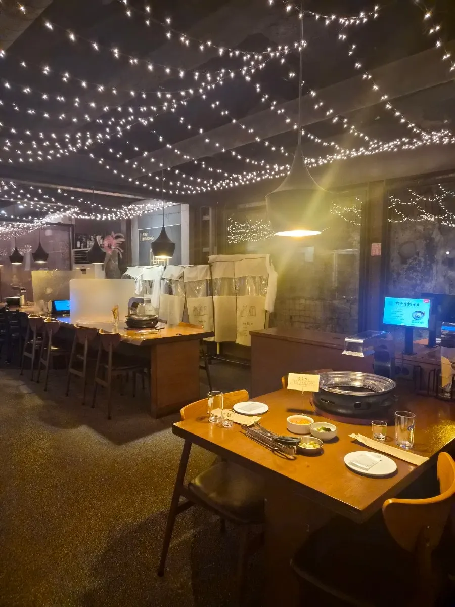 Restaurant interior with star-like lights