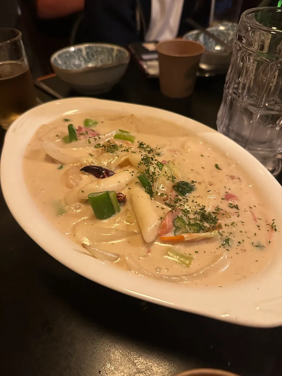 A rich plate of cream tteokbokki