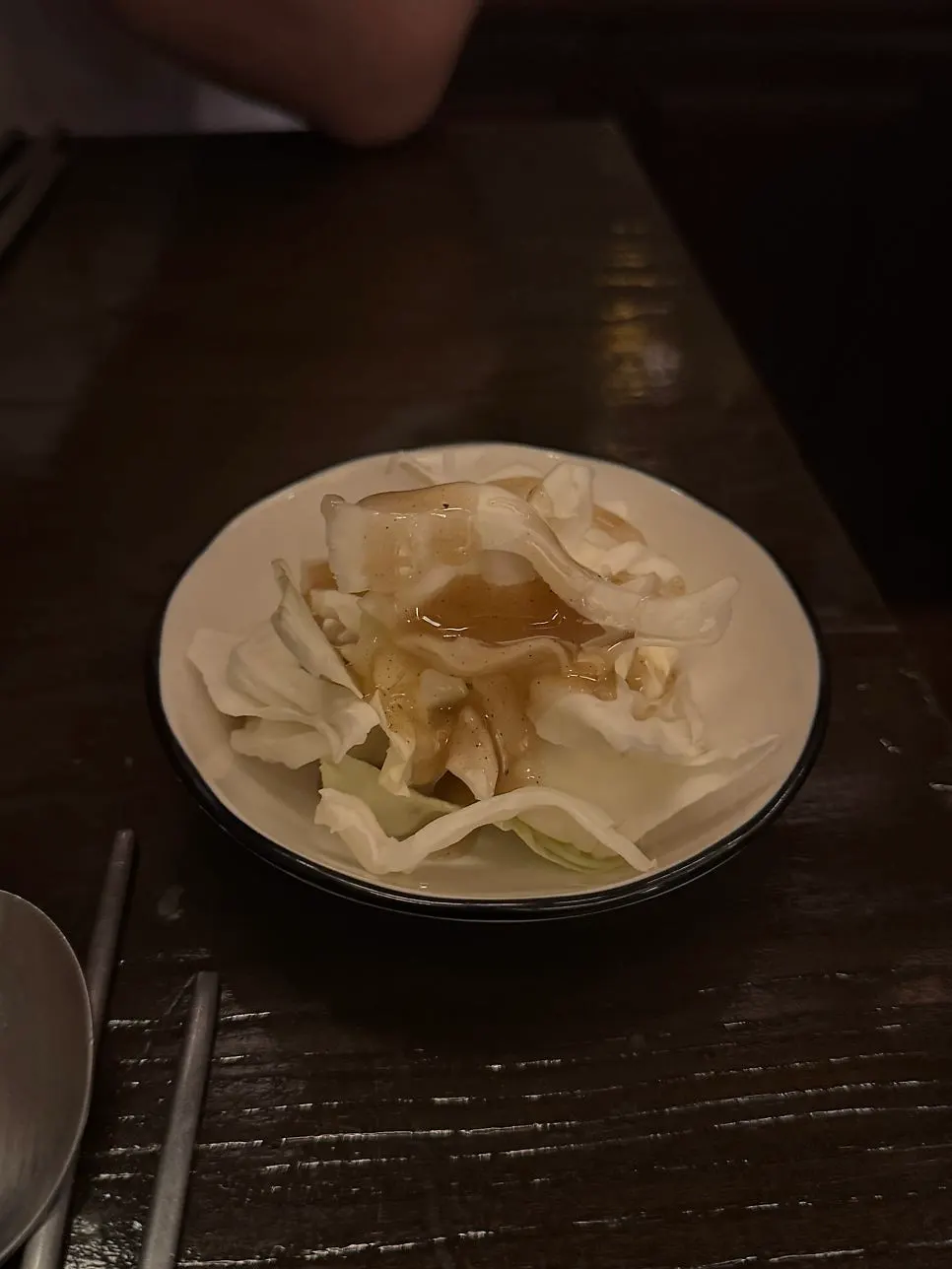 Complimentary cabbage with tare sauce