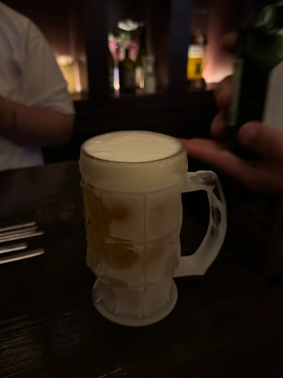 A cold glass of Asahi draft beer