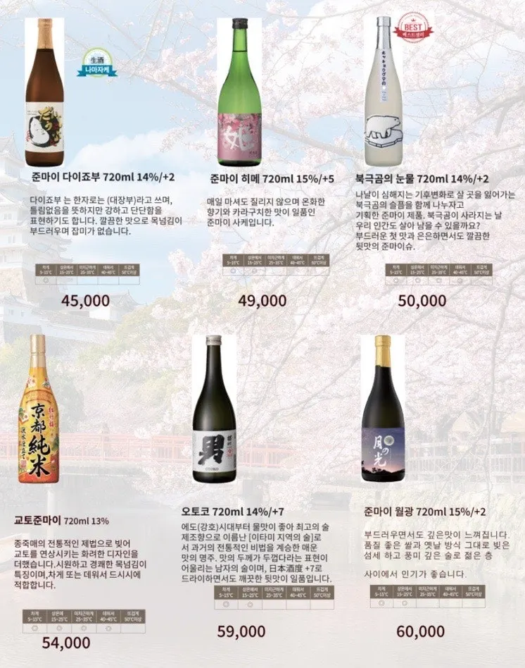 Beverage menu page at Nani Byeolgwan