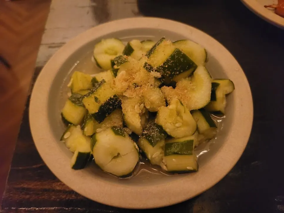 Plate of large-cut cucumber muchim