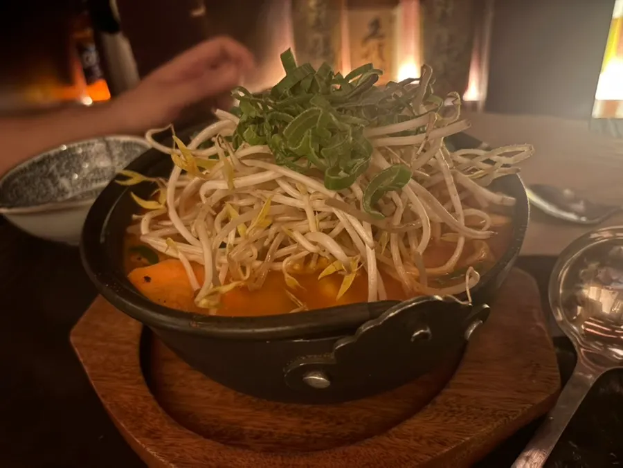 Pot of Nagasaki seafood nabe packed with seafood