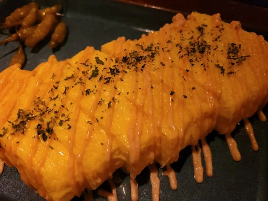 Steaming, fluffy mentaiko egg roll