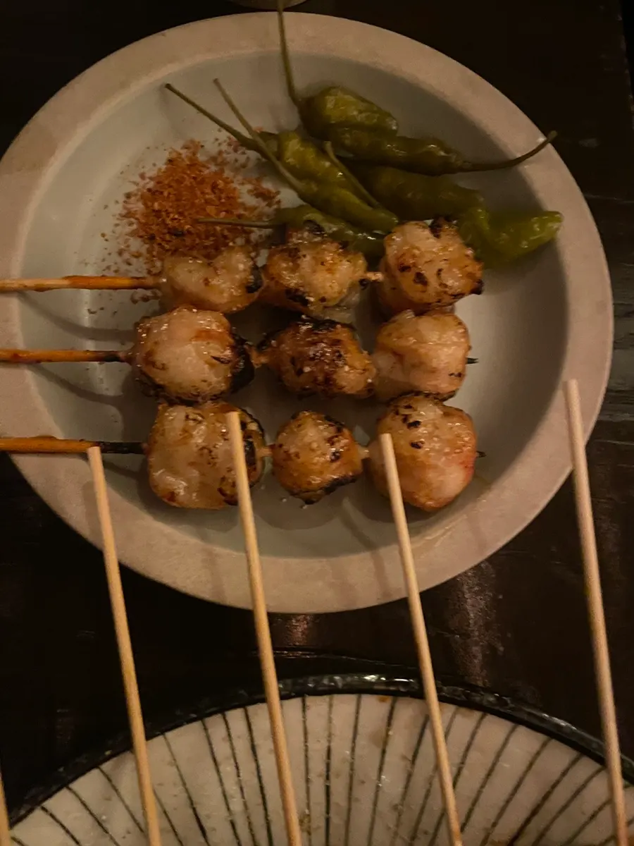 Plate of beef intestine served as skewers