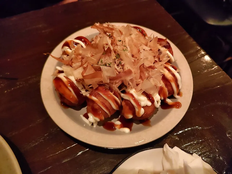 Freshly made takoyaki still steaming
