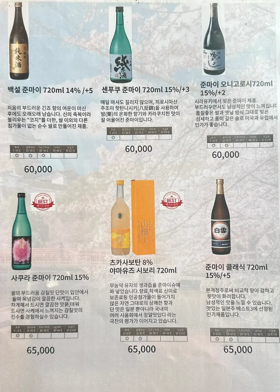 나니 여의도점 소츄와 위스키 메뉴판