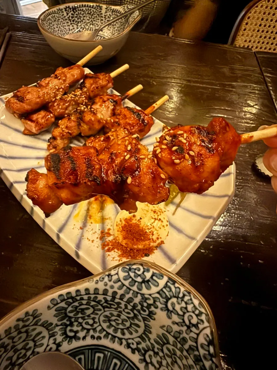 Nani Byeolgwan's golden-brown grilled chicken skewers