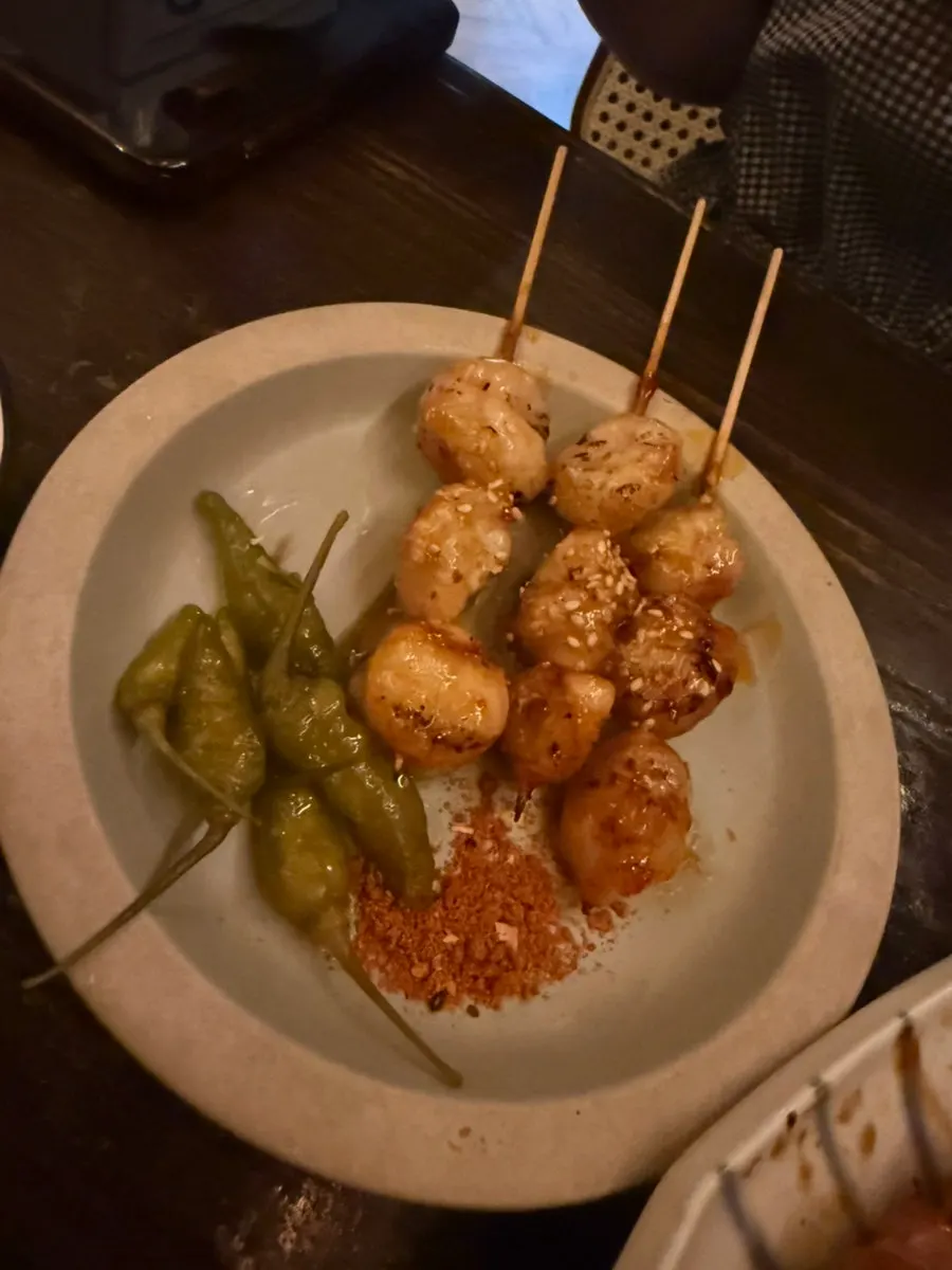 Chewy-textured daechang (beef intestine) skewers