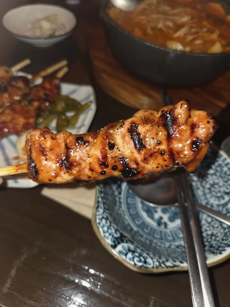 Close-up of chicken skewer meat