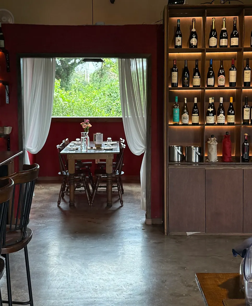 Interior of Nansan-ri Restaurant with wood-tone furniture