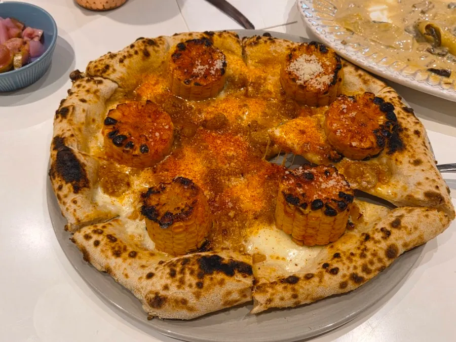Full view of the corn pizza