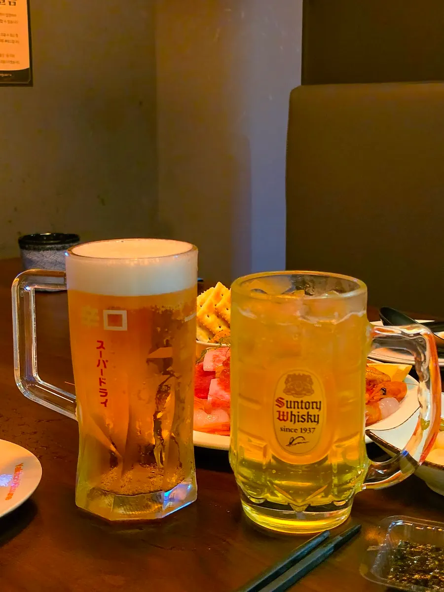 Asahi draft beer and green apple highball