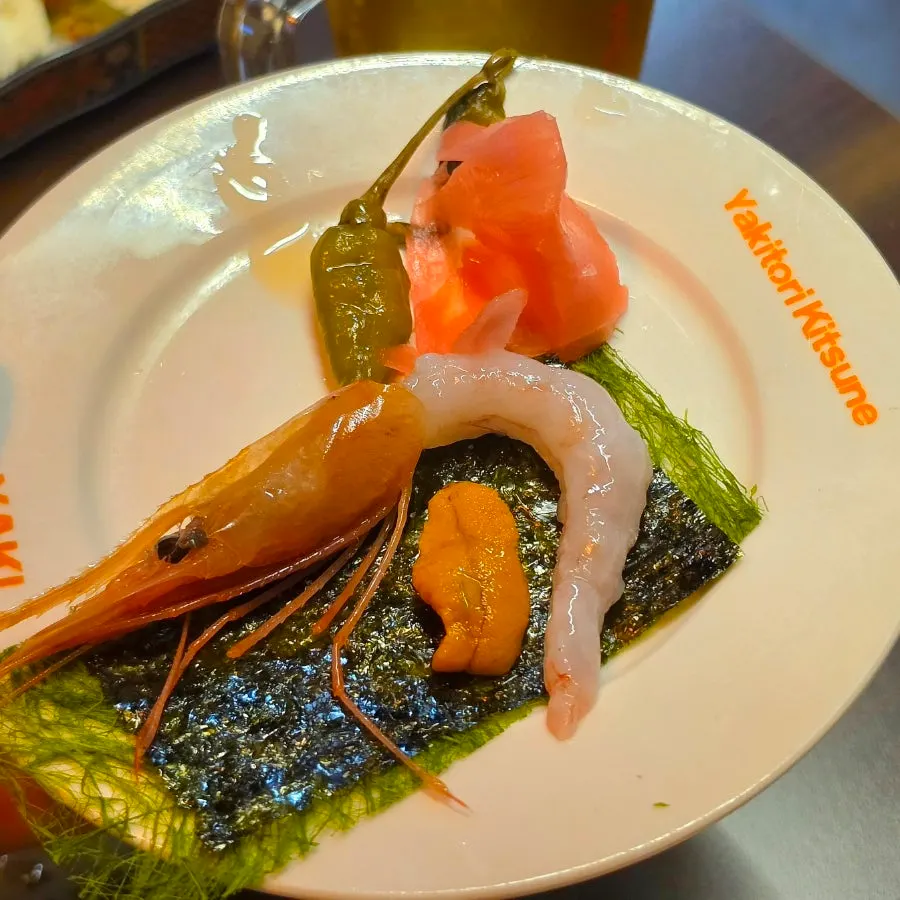 Uni, sweet shrimp, and salmon roe seafood selection