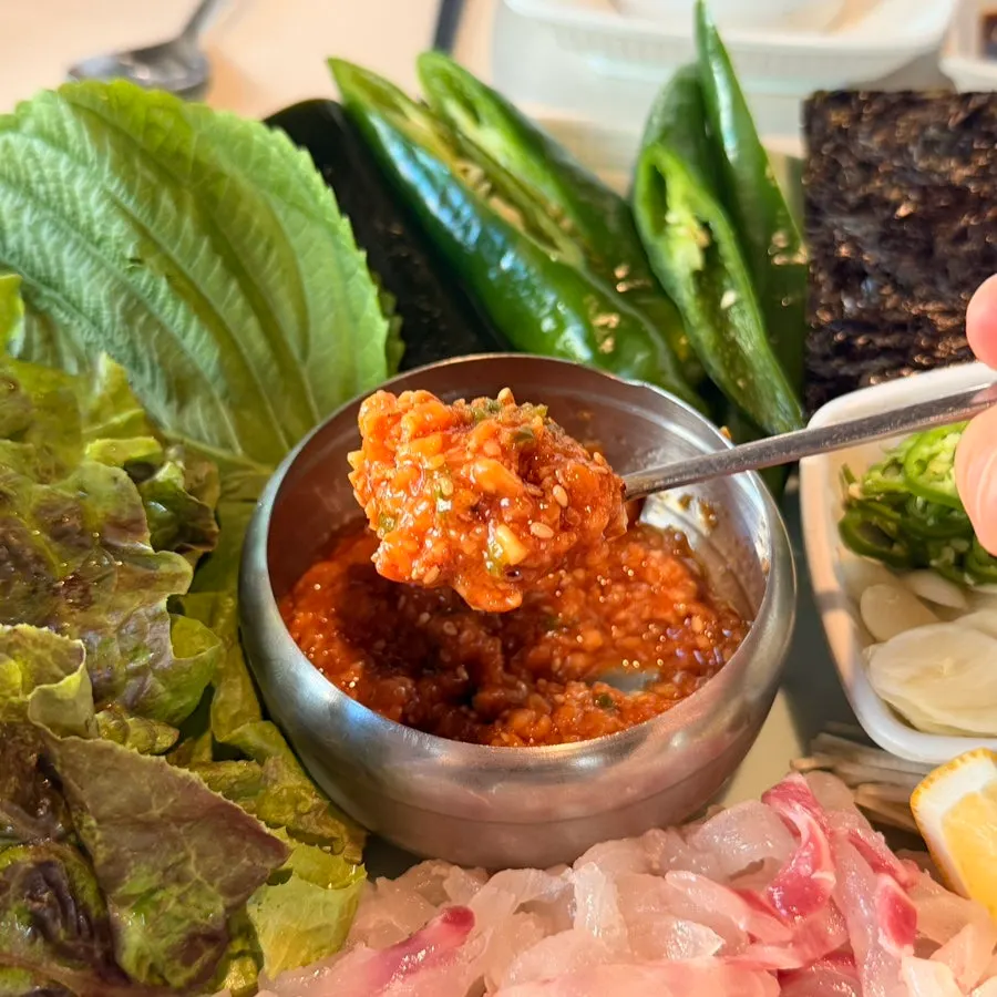Makjang dipping sauce served with the sashimi