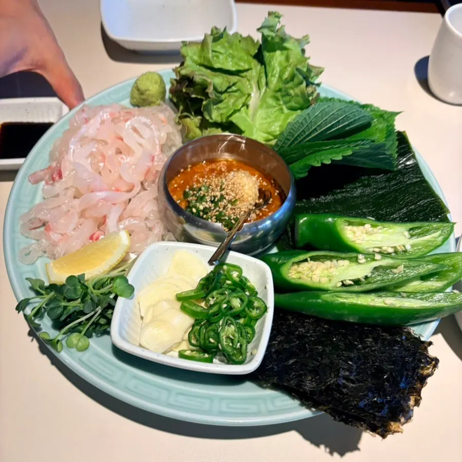 Close-up of sea bream sashimi