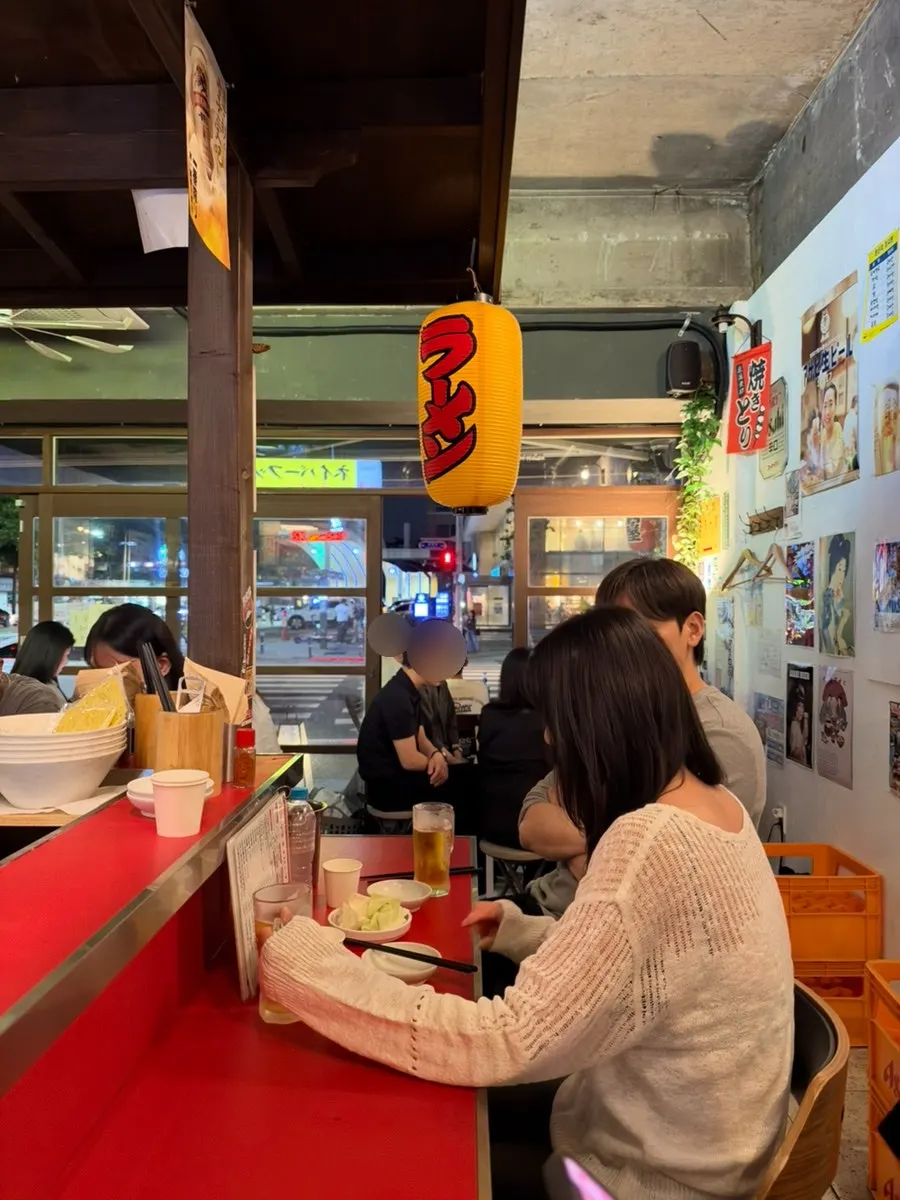 Interior with Japanese-style signage and lighting