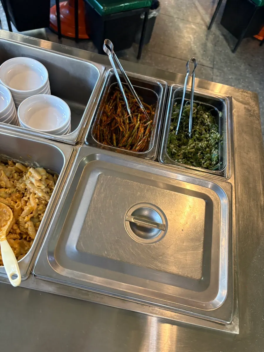 Plate of side dishes brought over from the self-serve bar