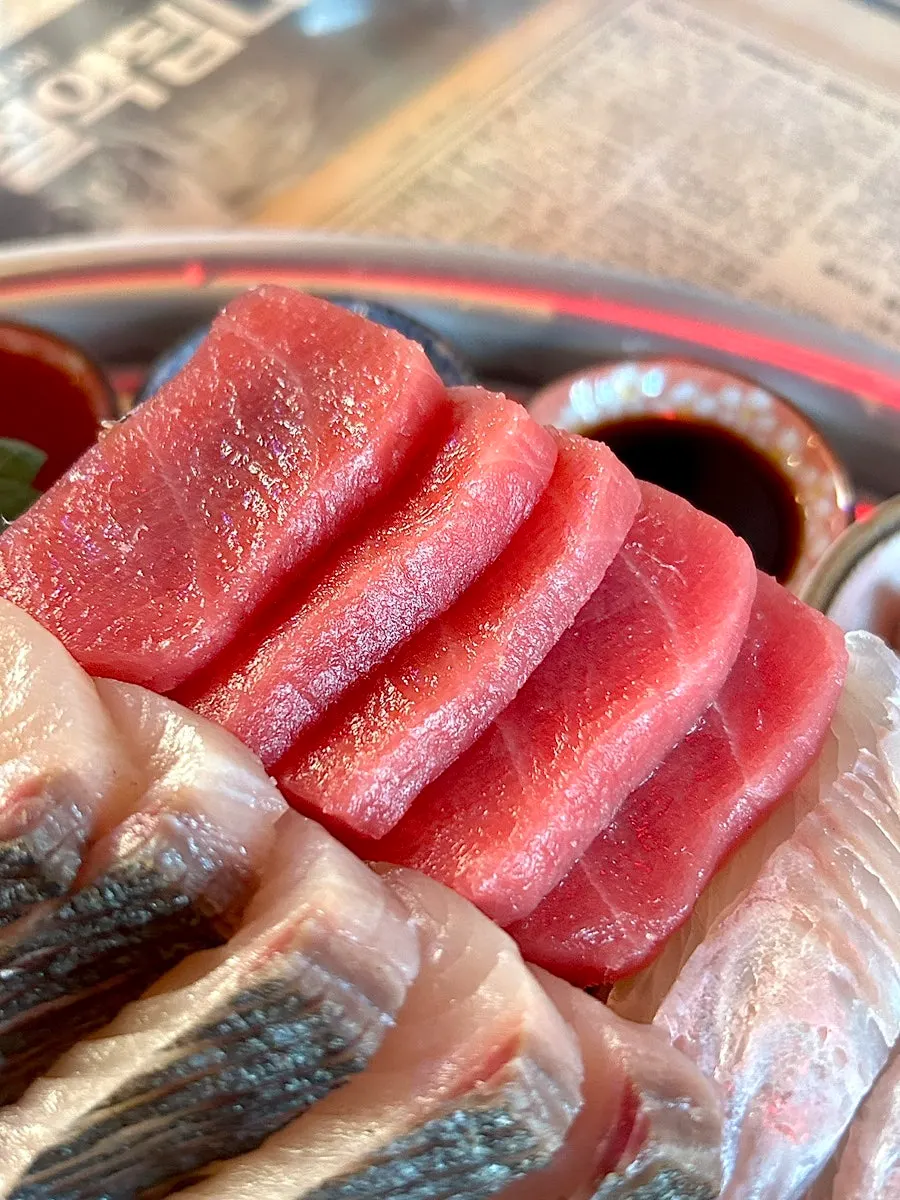 Close-up of low-temperature aged tuna sashimi