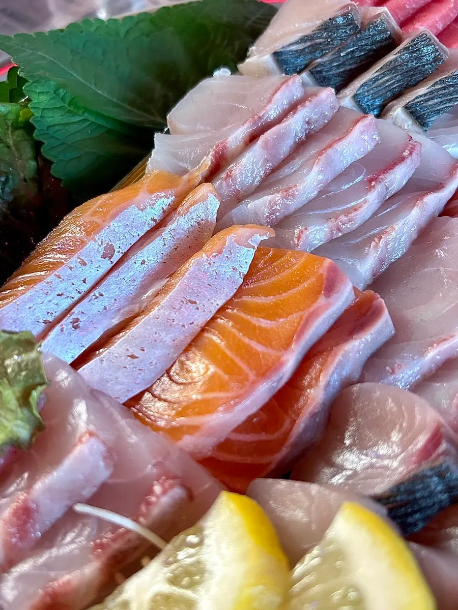A plate of aged salmon sashimi