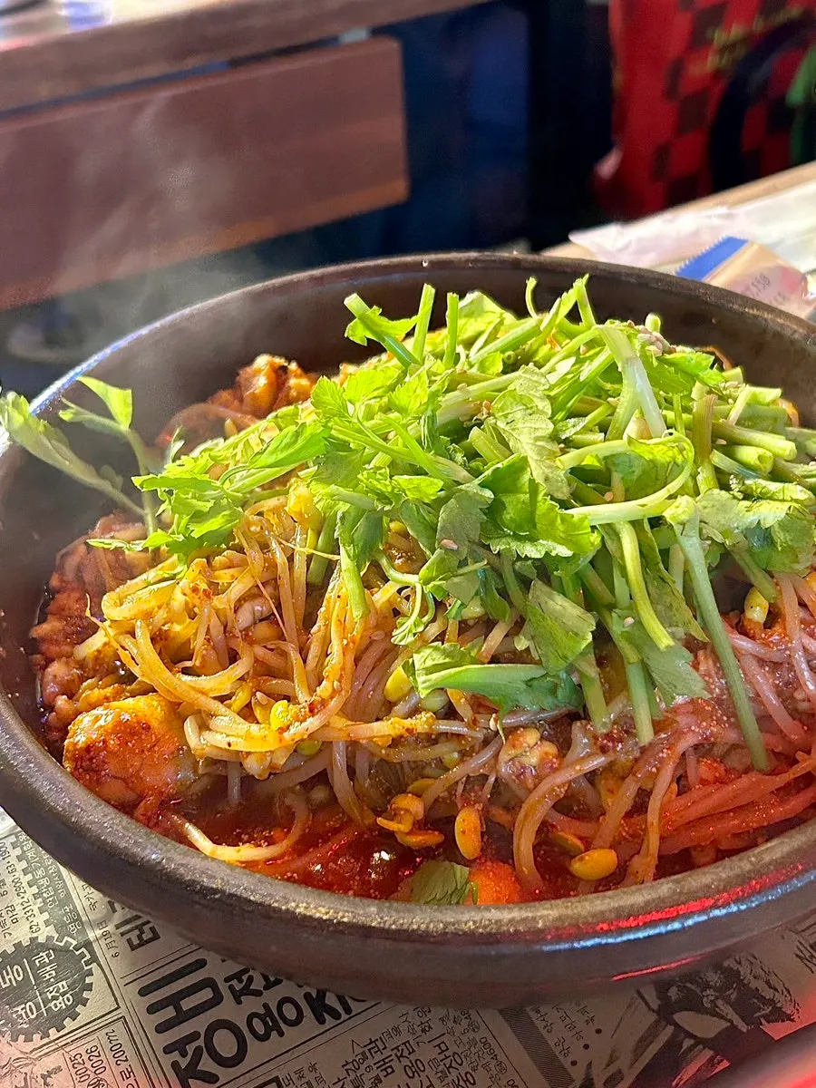 A serving of spicy egg-and-milt stew