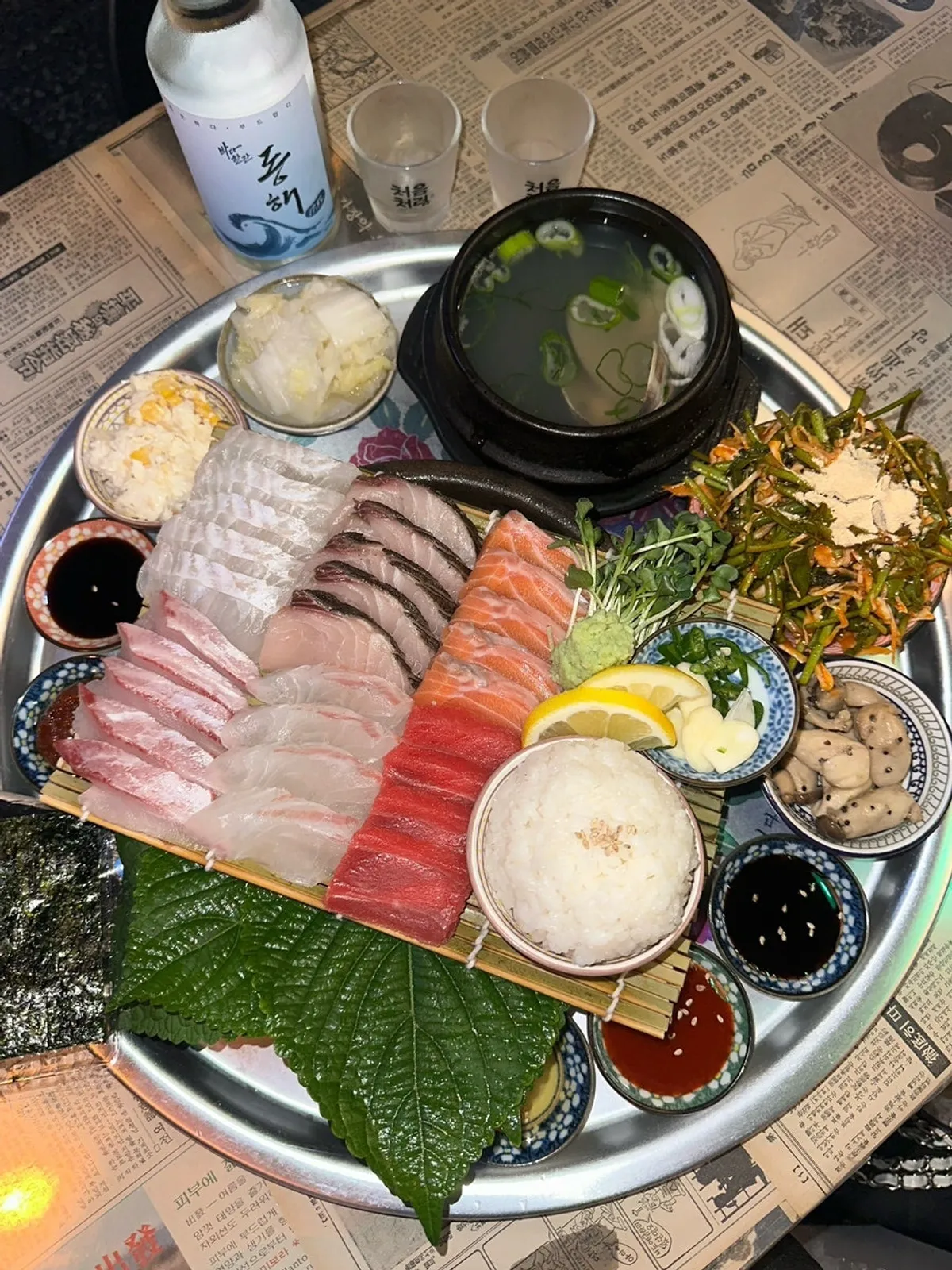Aged sashimi set table setting at Neoul Magok