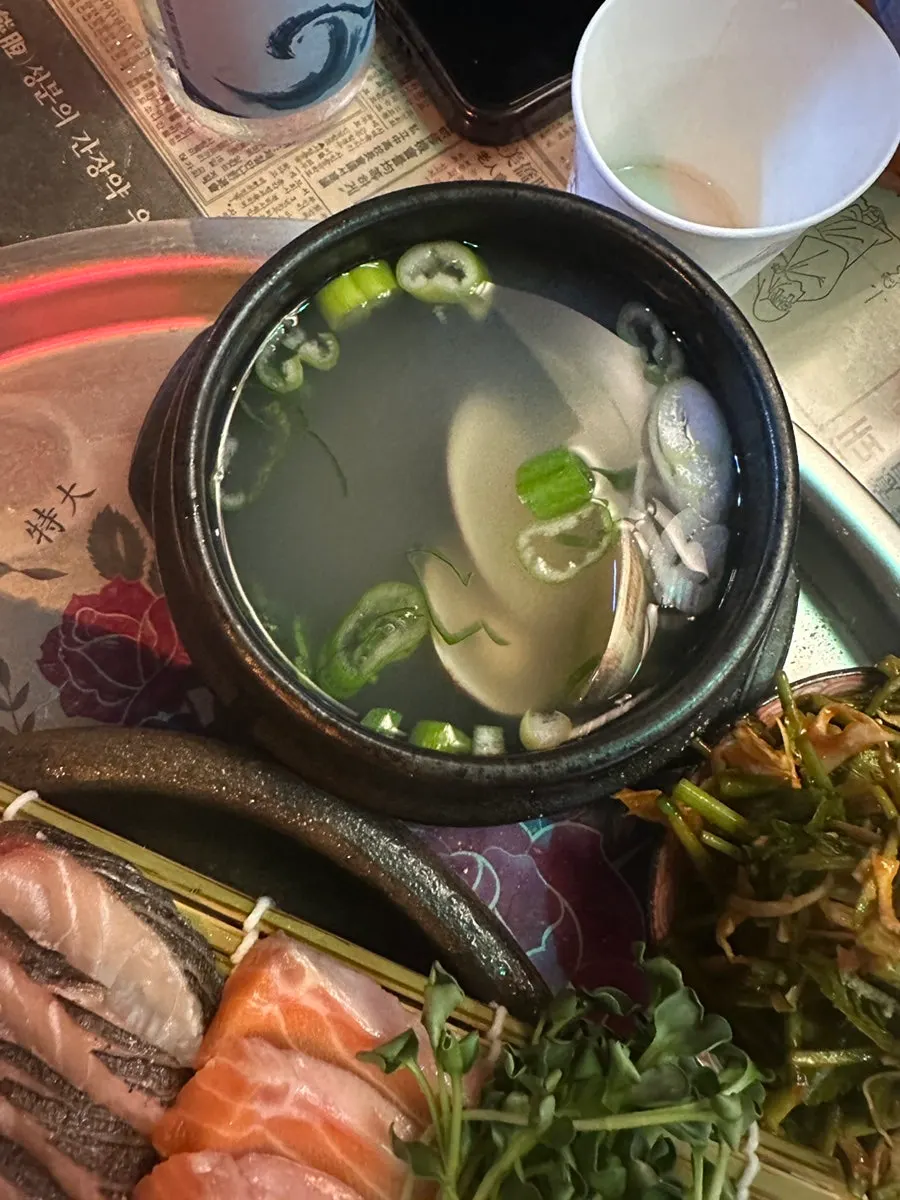Side dish spread of perilla leaf, seaweed, and wasabi