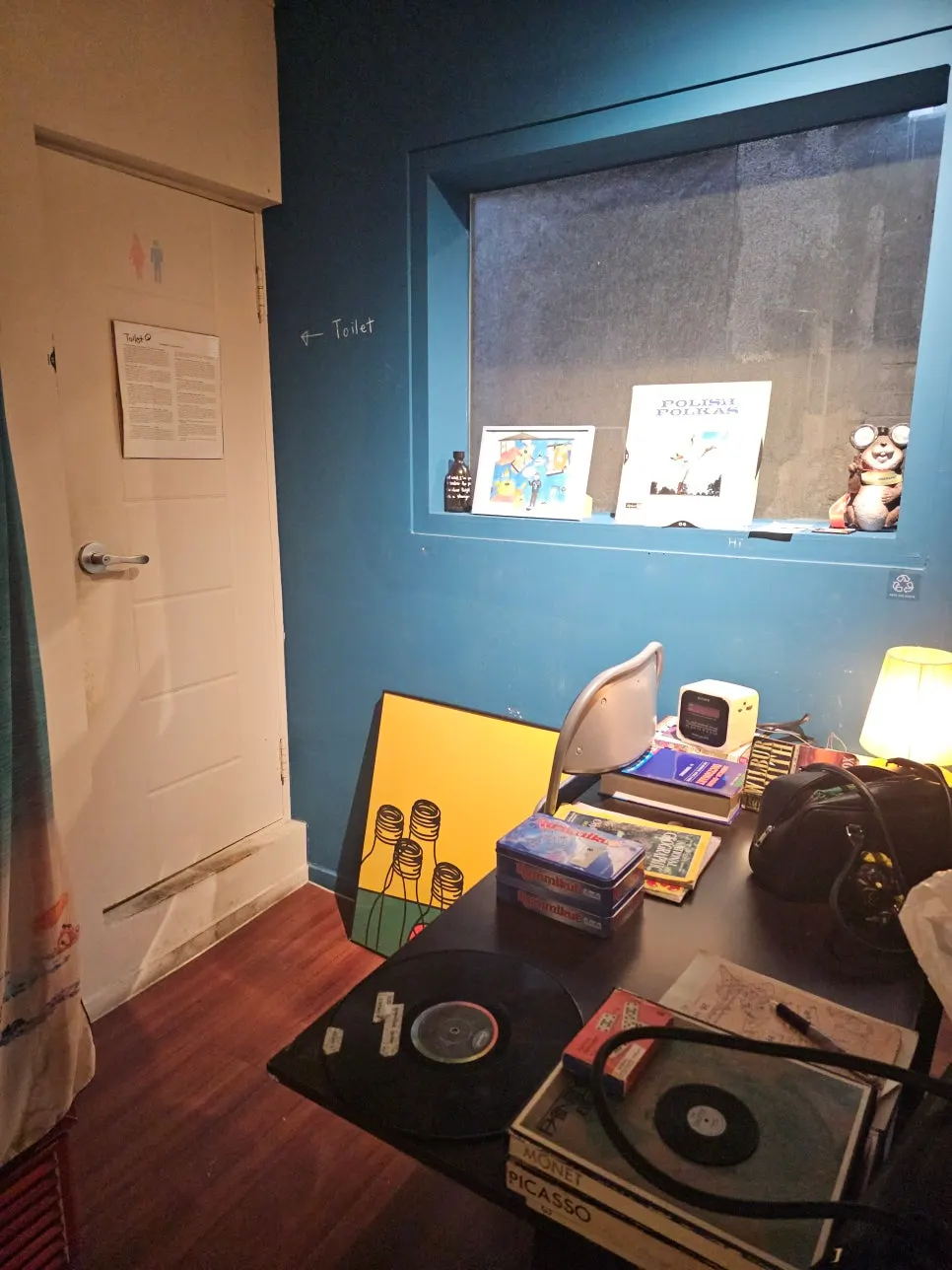 Café wall filled with props and magazine clippings