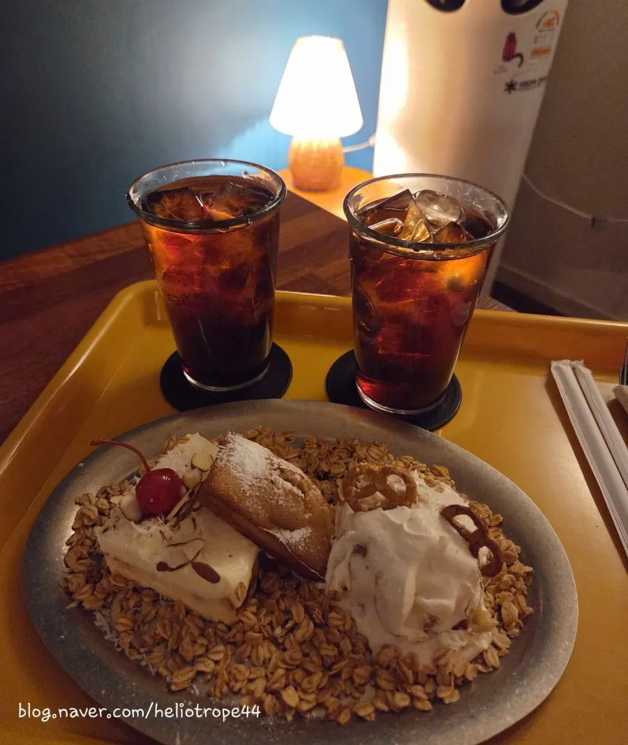 Cheating Plate set with two cold brews and assorted desserts
