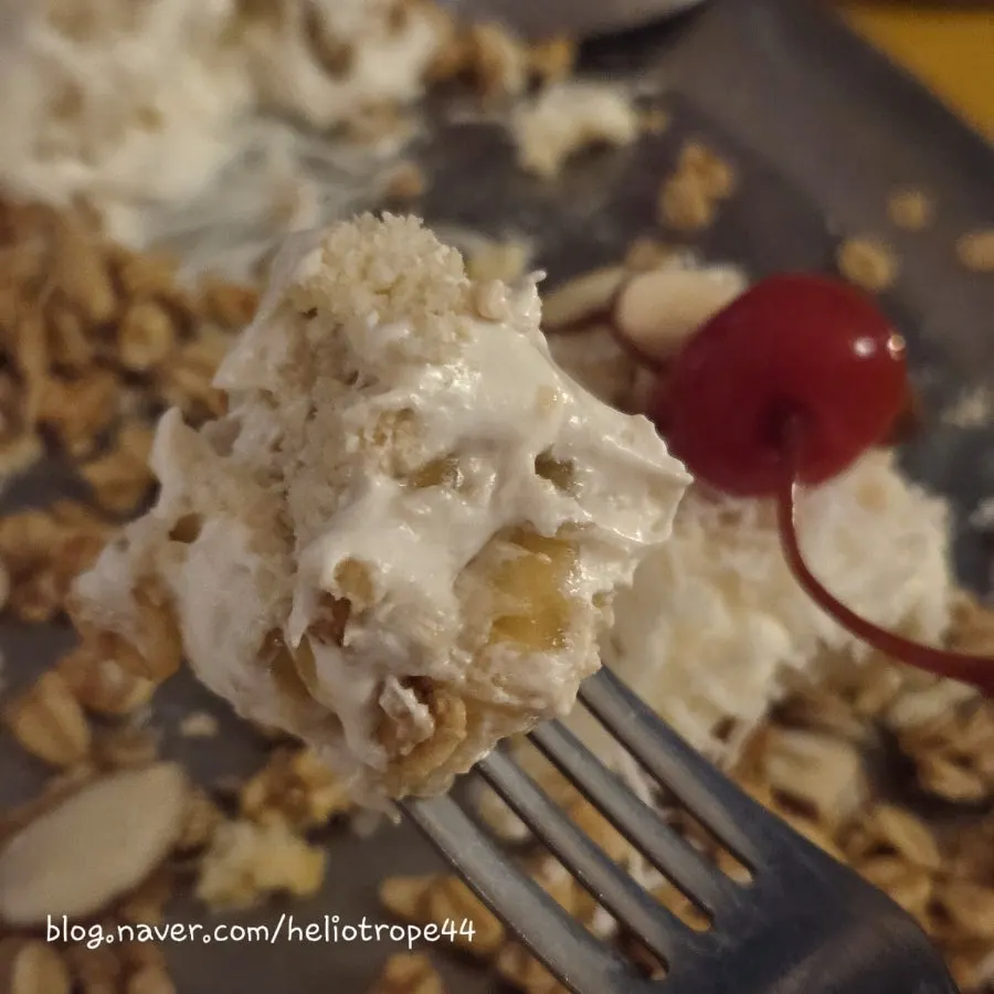 Banana pudding scoop topped with granola