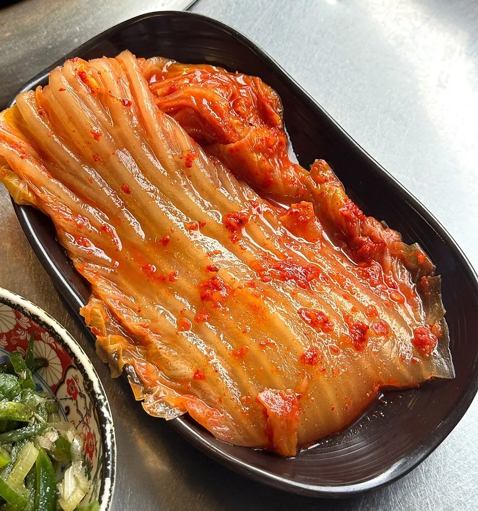 Whole aged kimchi served as a side dish
