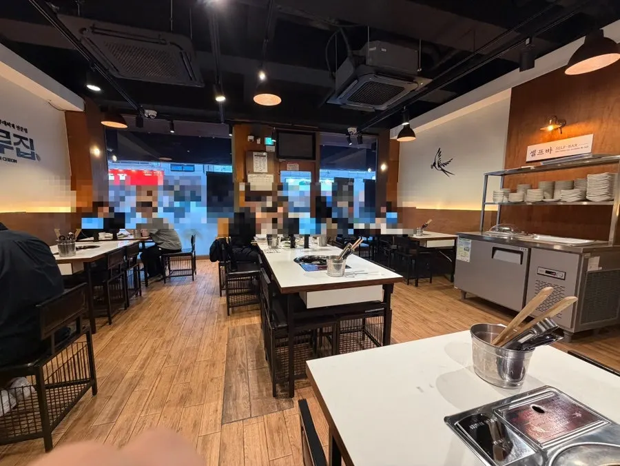 Spacious restaurant interior with group seating