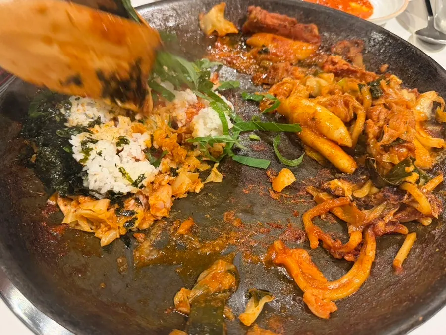 Budae-jjigae stew served as part of the set