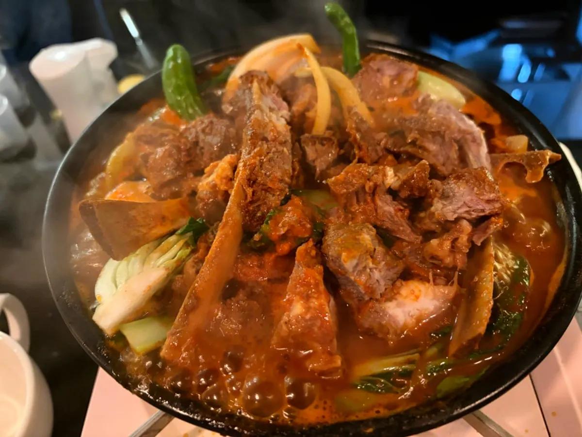 A bowl of N.G.T's spicy lamb rib stew