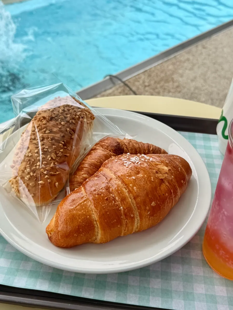 Bakery trio of salt bread, peanut bread, and croissant