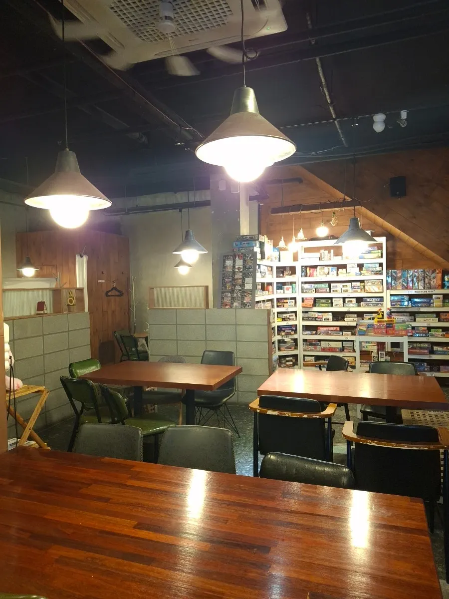 Wide, open view of the board game café interior