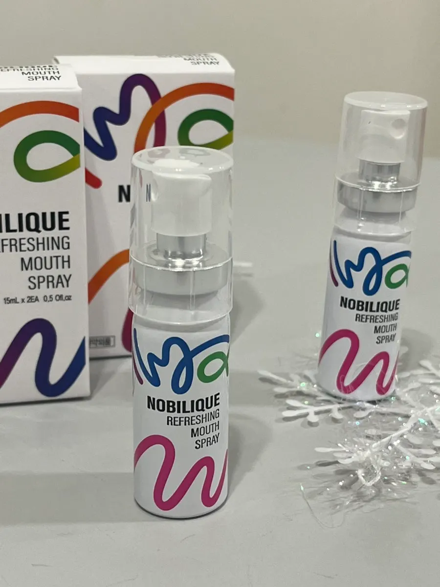 Small, slim Nobilique oral spray bottle