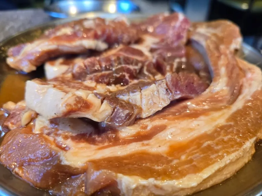 Full spread of pork yangnyeom galbi at Nocheongol Bupyeong Main Branch
