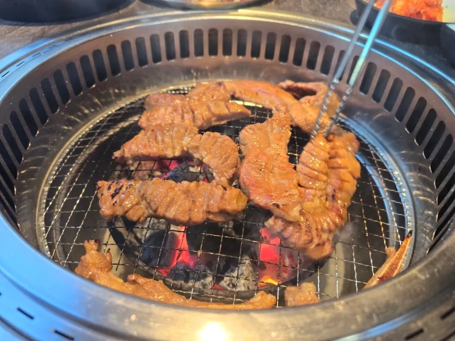 Close-up of cold yukhoe served with pear