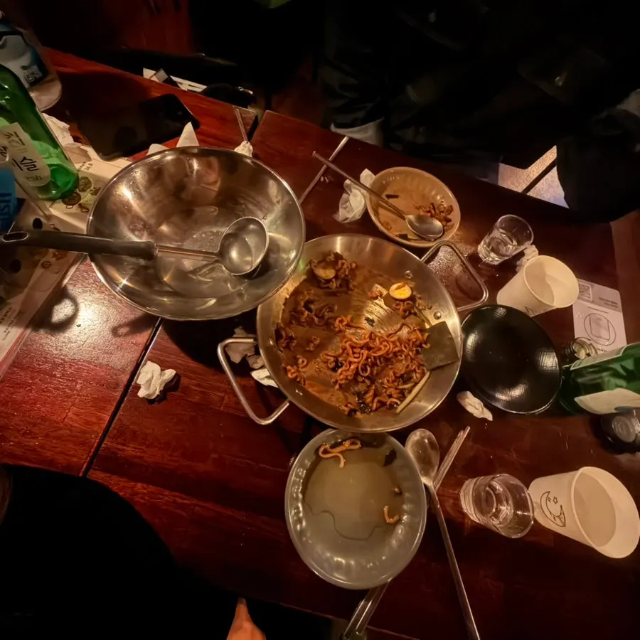 Empty side dish plates and drink glasses