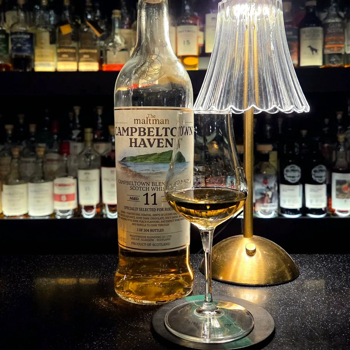 A glass of the independent bottling Campbeltown Haven 11