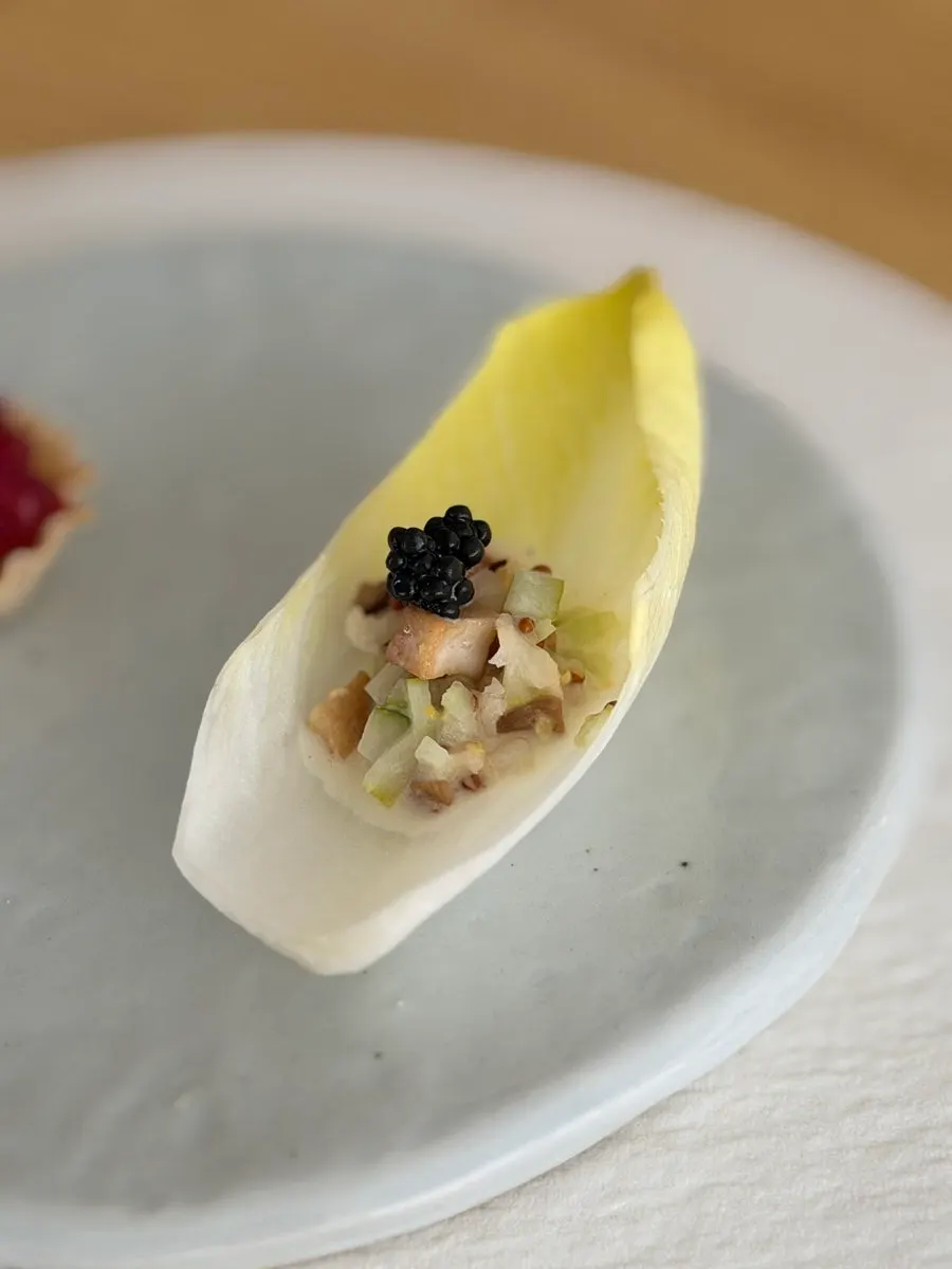 Close-up of Noju's beet tart