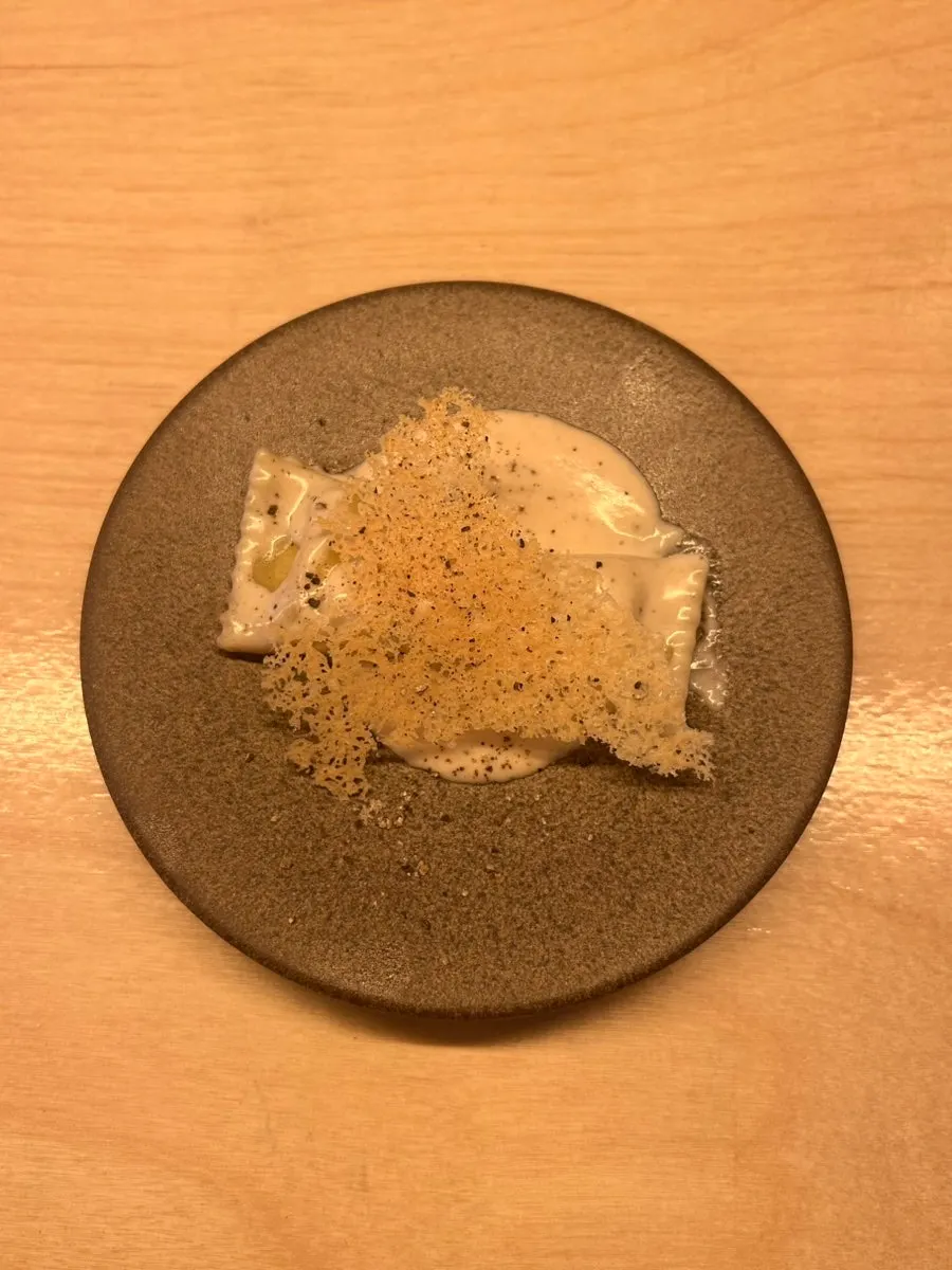 A bite of the scialatelli lifted from the plate