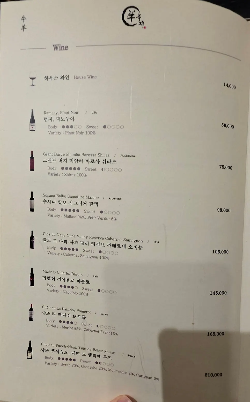 Drinks menu at Nokji Bundang Jeongja Branch