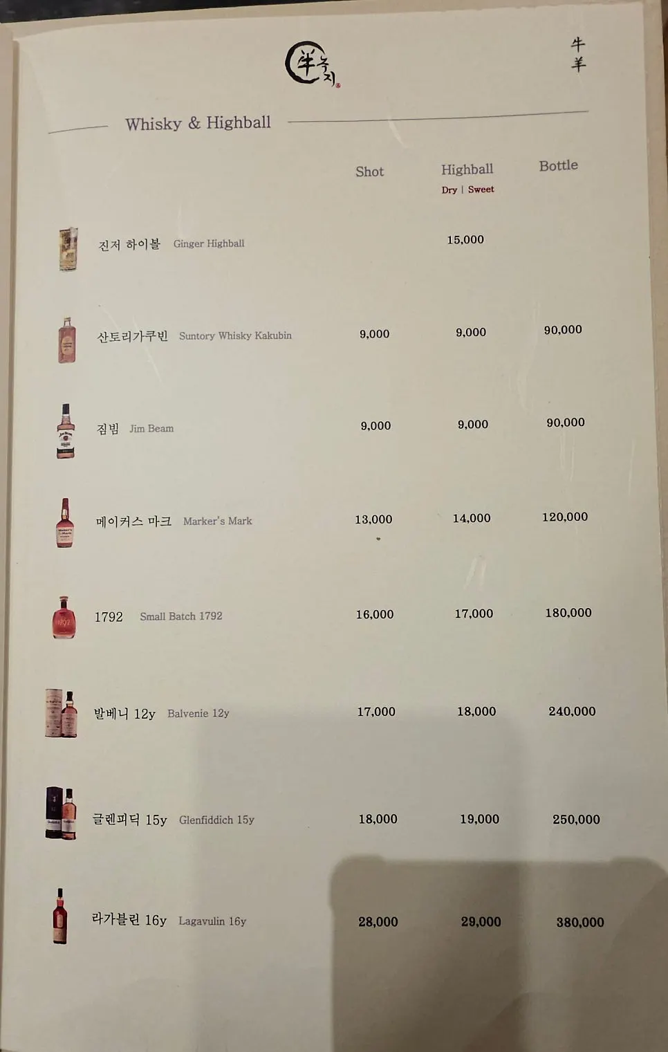 Last page of the menu at Nokji Bundang Jeongja Branch