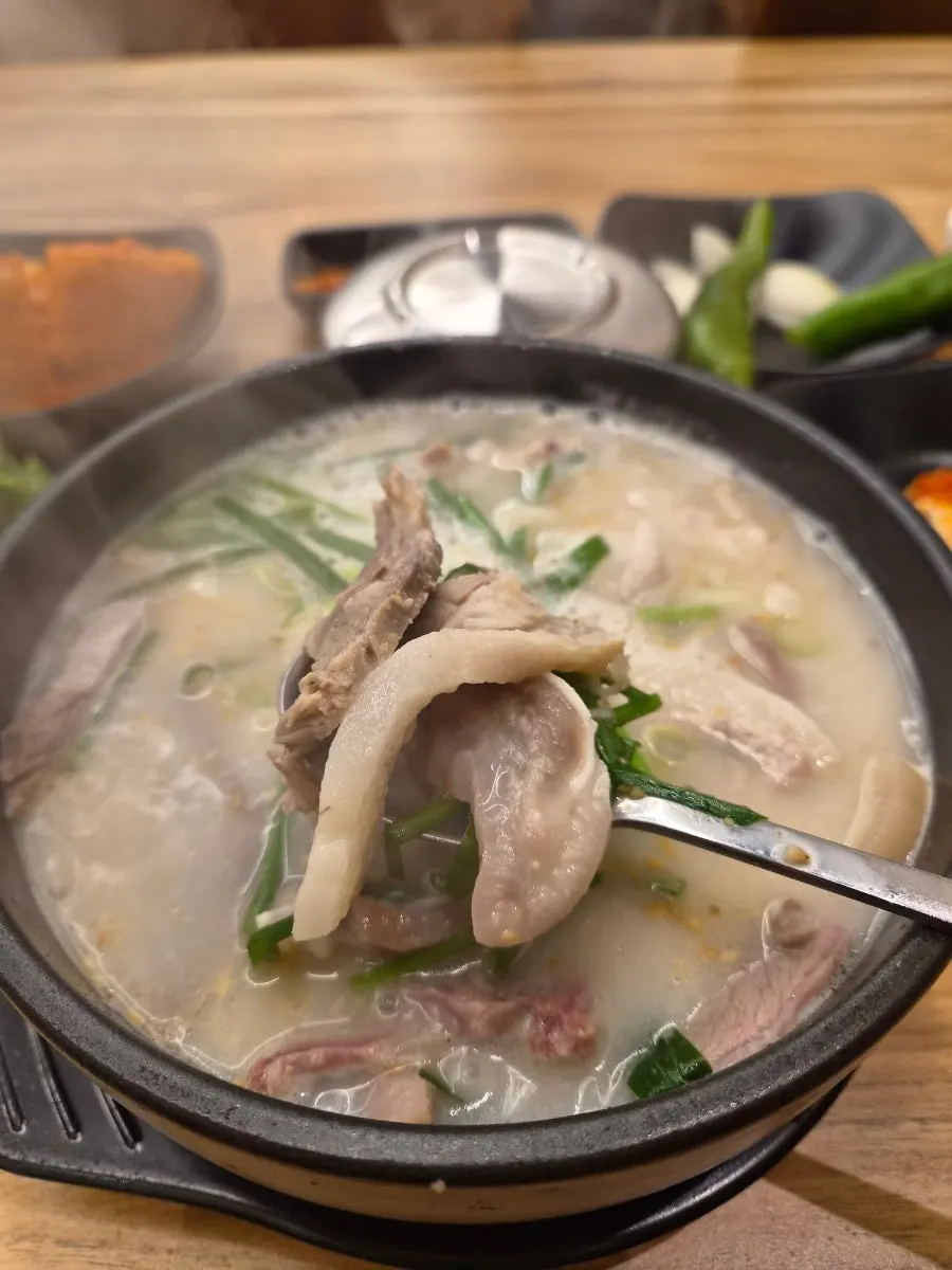 A spoonful of the pork bone soup