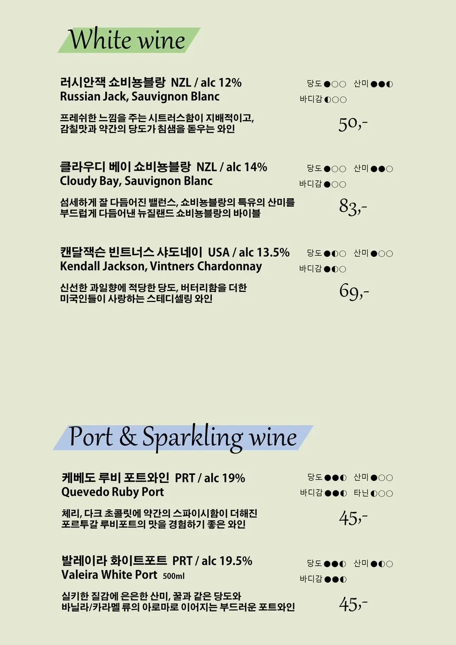 A detailed page from Nonchalant Lounge's menu