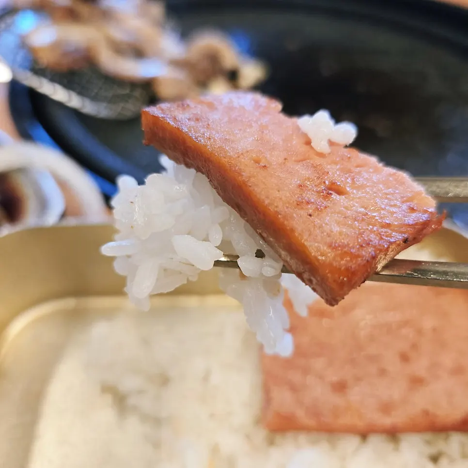 Spam grilled a second time on the pan