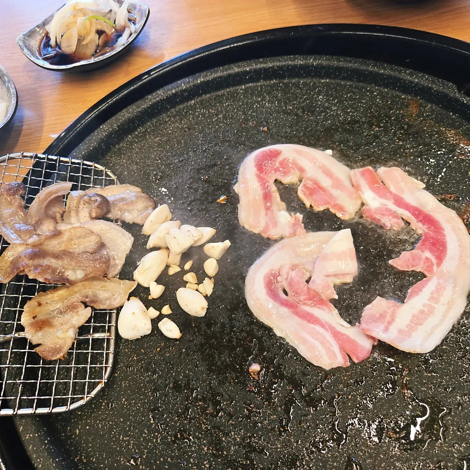 Nicely browned thin-sliced pork belly