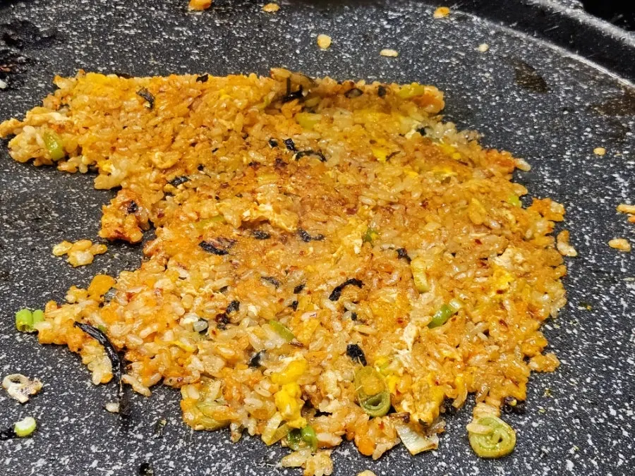 Self-made fried rice crisped up on the grill